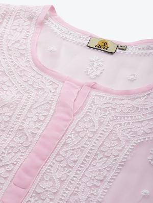 ada hand-embroidered pink chikankari straight kurta - 18016077 - Standard Image - 4