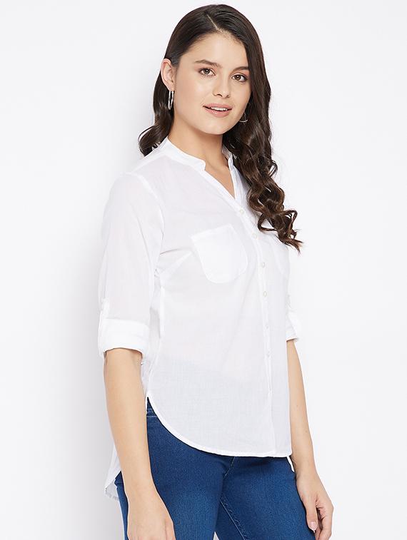 roll up sleeved high low shirt - 18018817 - Zoom Image - 2
