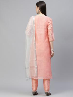 peach chanderi suit set - 18018907 - Standard Image - 3