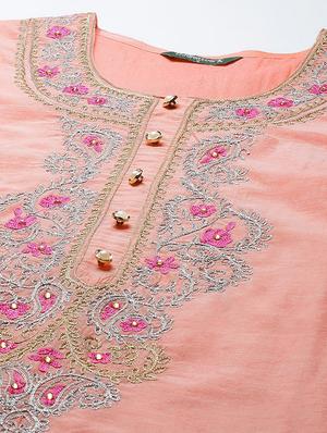 peach chanderi suit set - 18018907 - Standard Image - 4