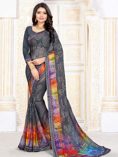 abstract printed saree with blouse - 18019182 - Very Small Image - 1