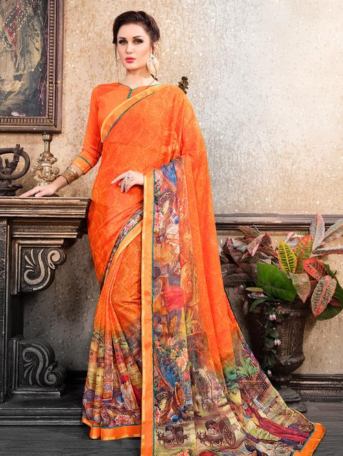 floral printed saree with blouse - 18019301 - Very Small Image - 1