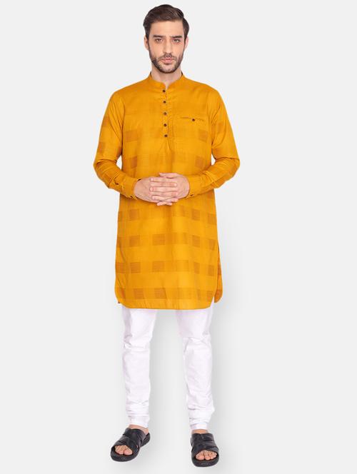 mustard self design medium length kurta - 18019535 - Very Small Image - 1