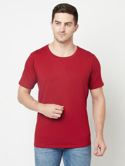 maroon round neck solid t-shirt - 18020077 - Standard Image - 1