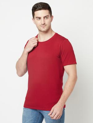 maroon round neck solid t-shirt - 18020077 - Standard Image - 2