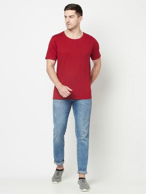 maroon round neck solid t-shirt - 18020077 - Standard Image - 4