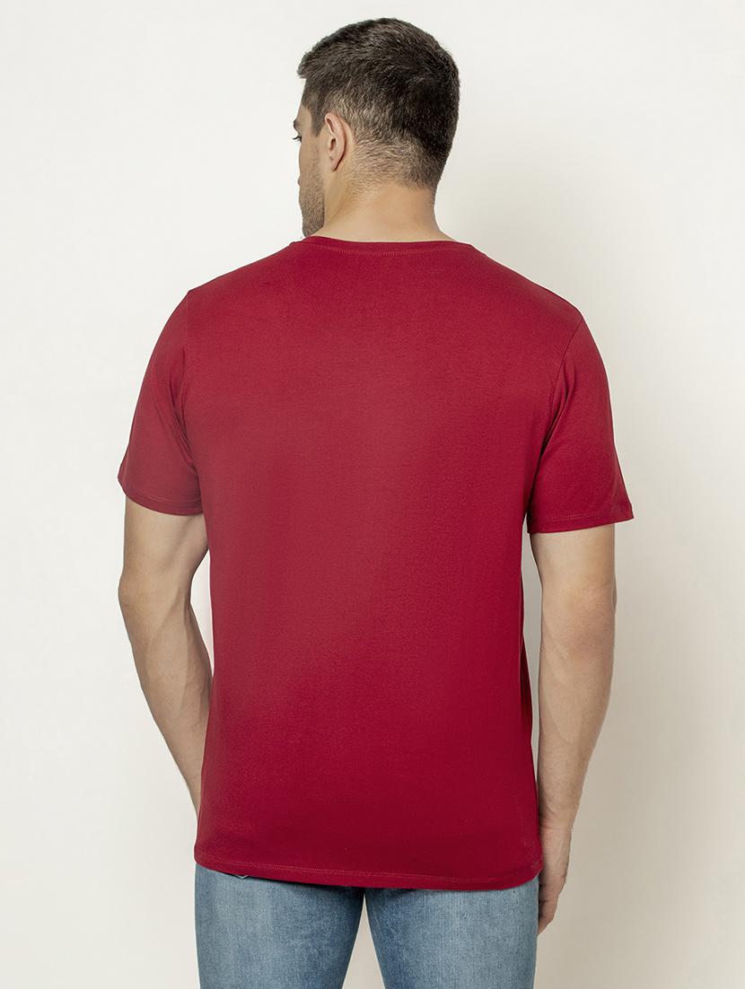 maroon round neck solid t-shirt - 18020077 - Zoom Image - 3