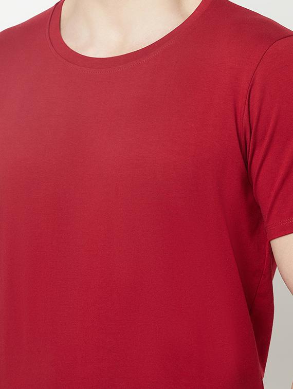 maroon round neck solid t-shirt - 18020077 - Zoom Image - 5