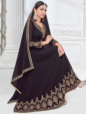 purple georgette anarkali suits semistitched suit - 18020458 - Standard Image - 2