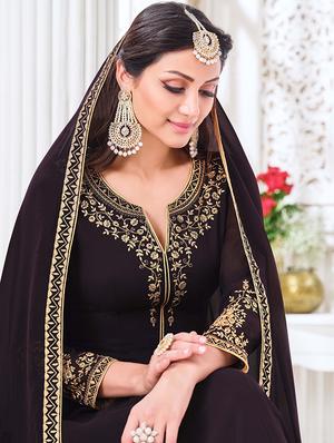 purple georgette anarkali suits semistitched suit - 18020458 - Standard Image - 3