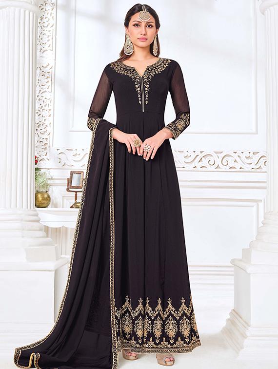 purple georgette anarkali suits semistitched suit - 18020458 - Zoom Image - 1