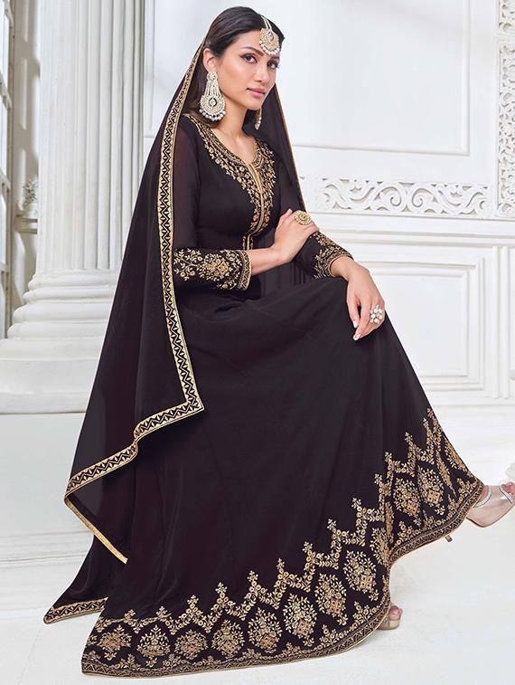 purple georgette anarkali suits semistitched suit - 18020458 - Zoom Image - 2