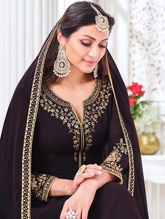 purple georgette anarkali suits semistitched suit - 18020458 - Zoom Image - 3
