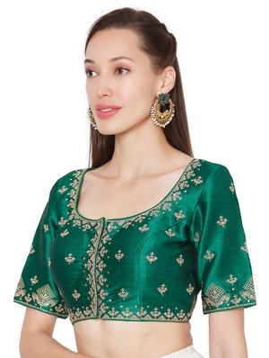 green raw silk embroidered blouse - 18020786 - Standard Image - 2