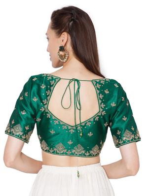 green raw silk embroidered blouse - 18020786 - Standard Image - 3