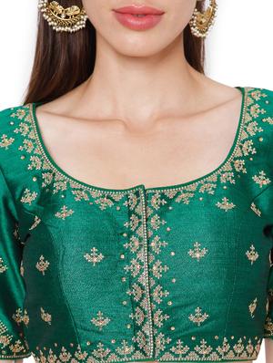 green raw silk embroidered blouse - 18020786 - Standard Image - 5