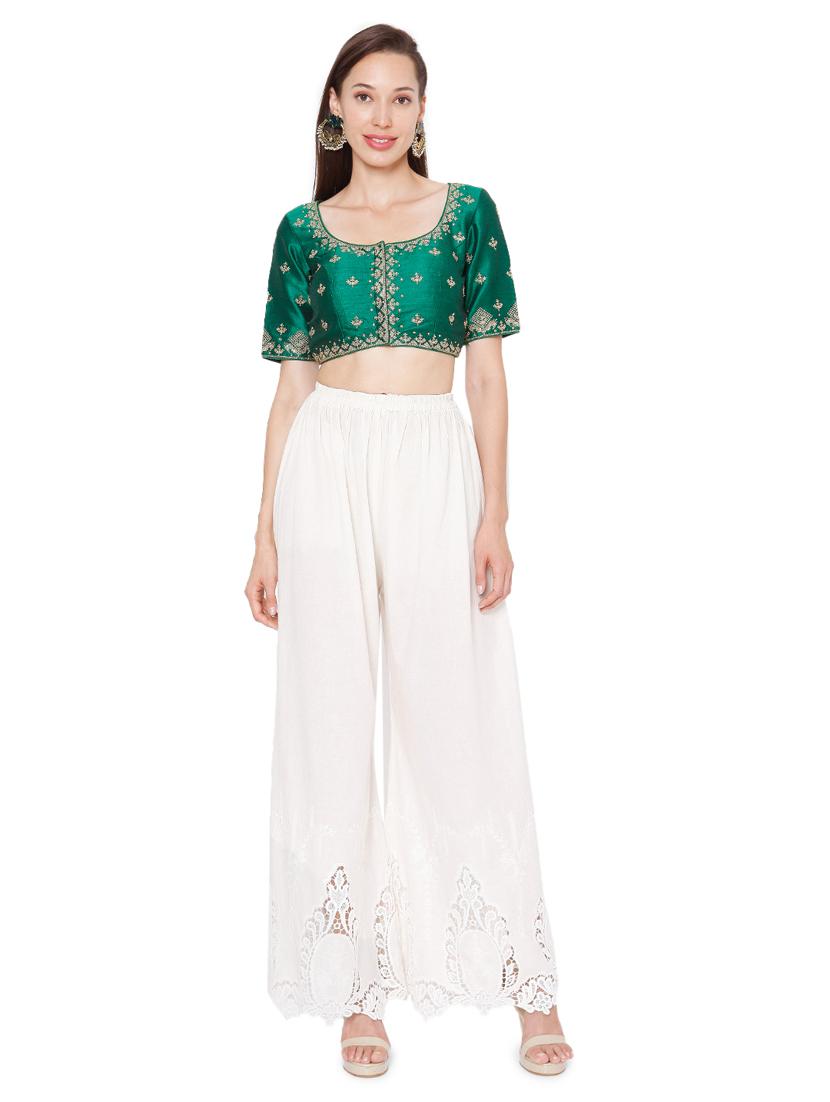 green raw silk embroidered blouse - 18020786 - Zoom Image - 4