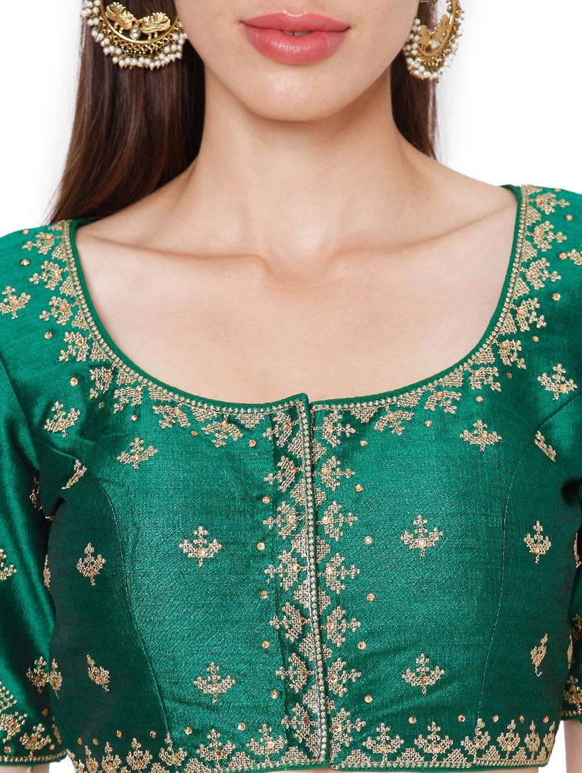 green raw silk embroidered blouse - 18020786 - Zoom Image - 5