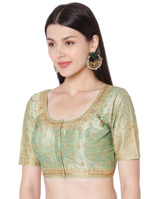 green raw silk embroidered blouse - 18020801 - Standard Image - 2