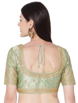 green raw silk embroidered blouse - 18020801 - Standard Image - 3