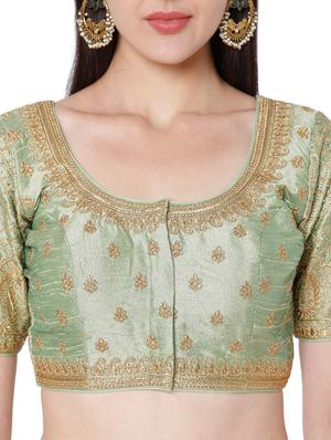 green raw silk embroidered blouse - 18020801 - Standard Image - 5