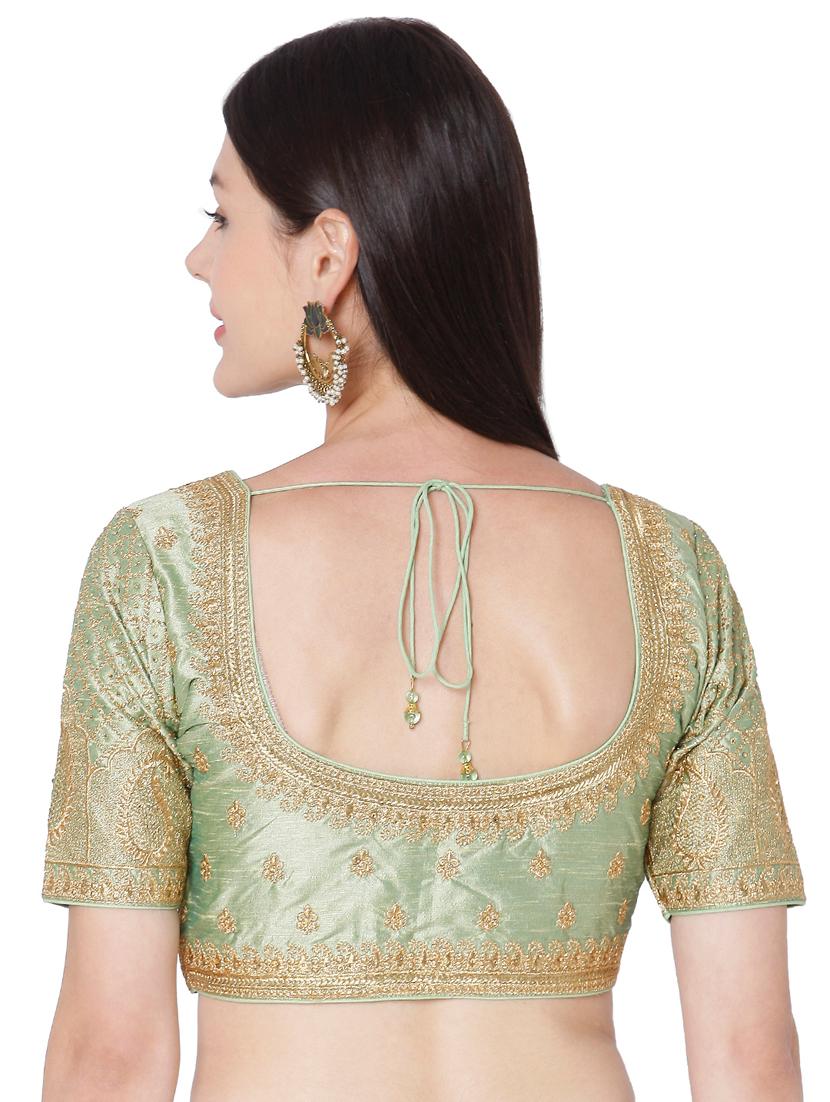 green raw silk embroidered blouse - 18020801 - Zoom Image - 3
