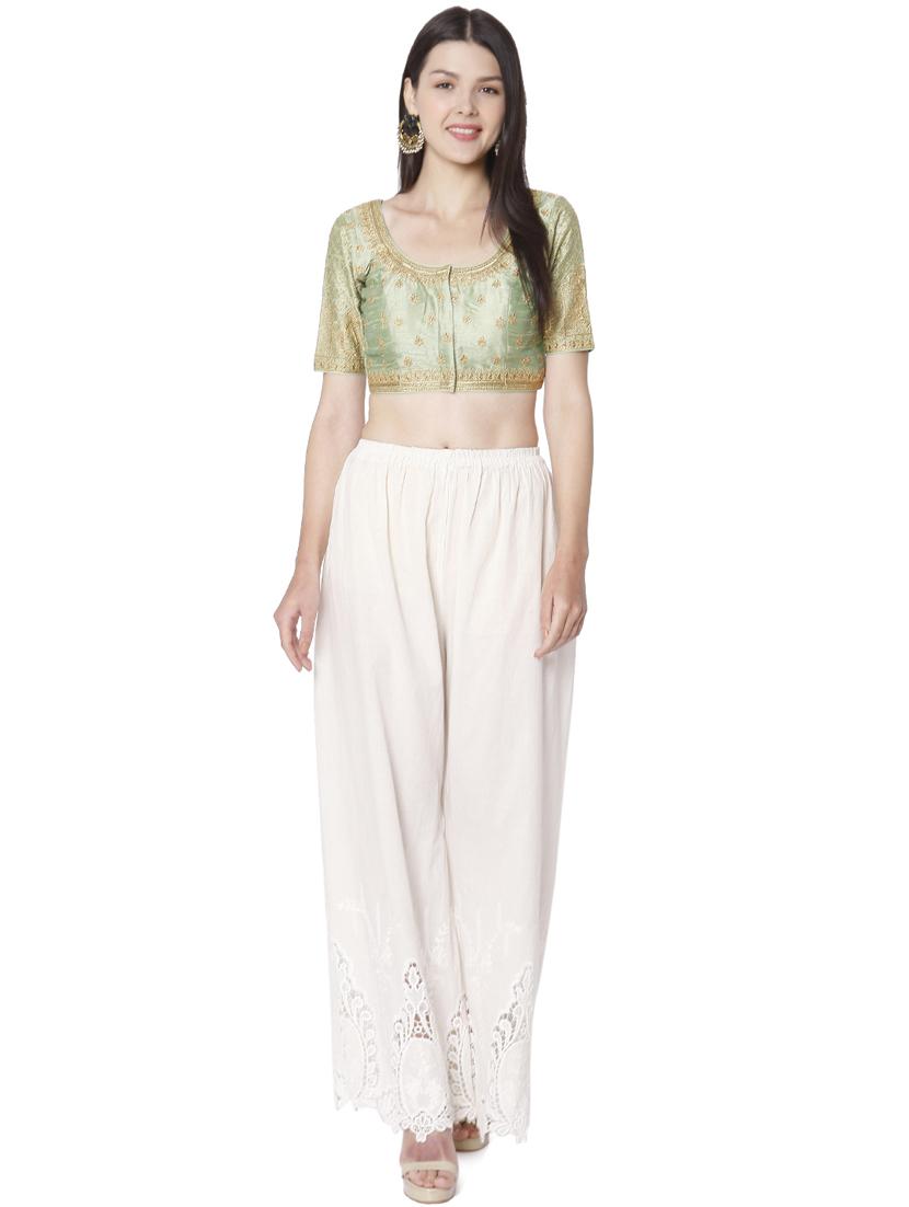 green raw silk embroidered blouse - 18020801 - Zoom Image - 4