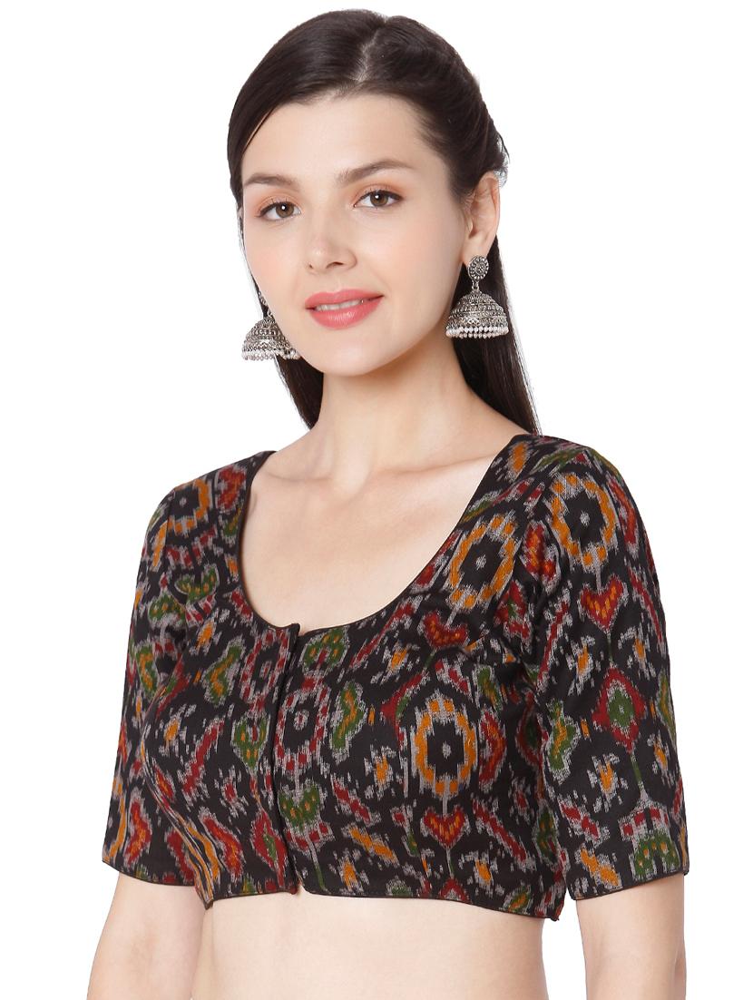 black cotton printed blouse - 18020802 - Zoom Image - 2