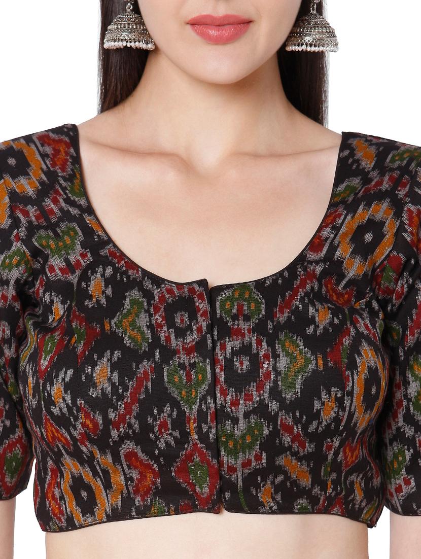 black cotton printed blouse - 18020802 - Zoom Image - 5