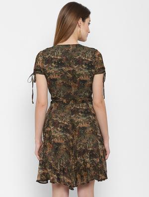 tie front printed a-line dress - 18021340 - Standard Image - 3