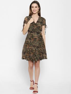 tie front printed a-line dress - 18021340 - Standard Image - 4