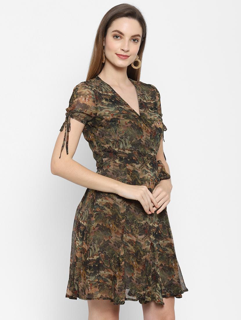 tie front printed a-line dress - 18021340 - Zoom Image - 2