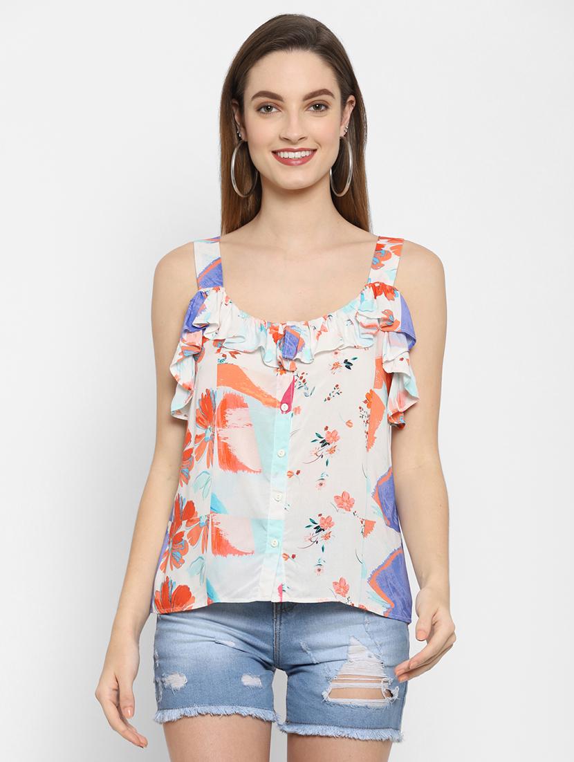 frill detail printed top - 18021374 - Zoom Image - 1