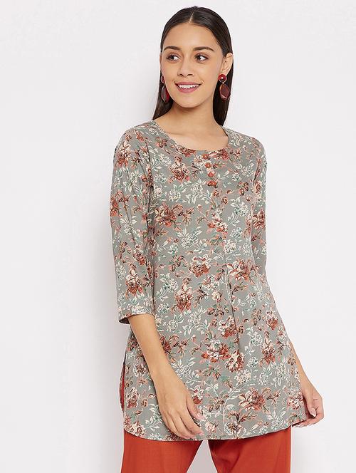 grey rayon straight kurti - 18021463 - Standard Image - 1