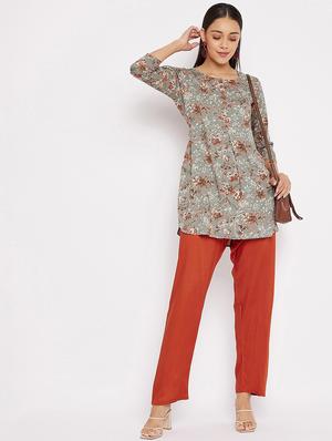 grey rayon straight kurti - 18021463 - Standard Image - 4