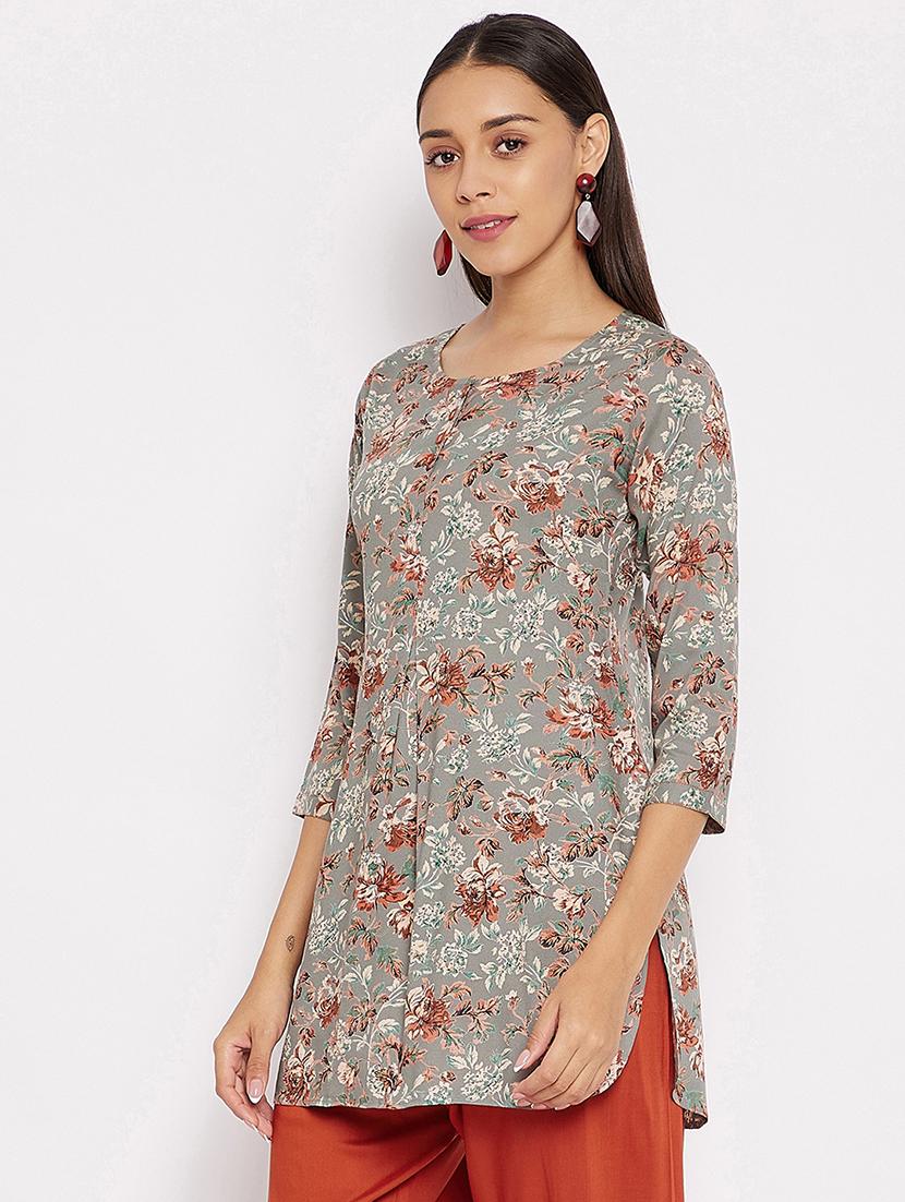 grey rayon straight kurti - 18021463 - Zoom Image - 2