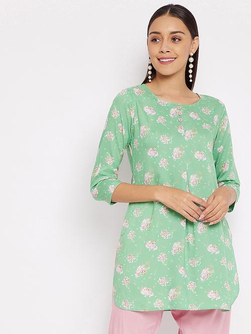green rayon straight kurti - 18021464 - Standard Image - 1