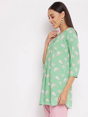 green rayon straight kurti - 18021464 - Standard Image - 2