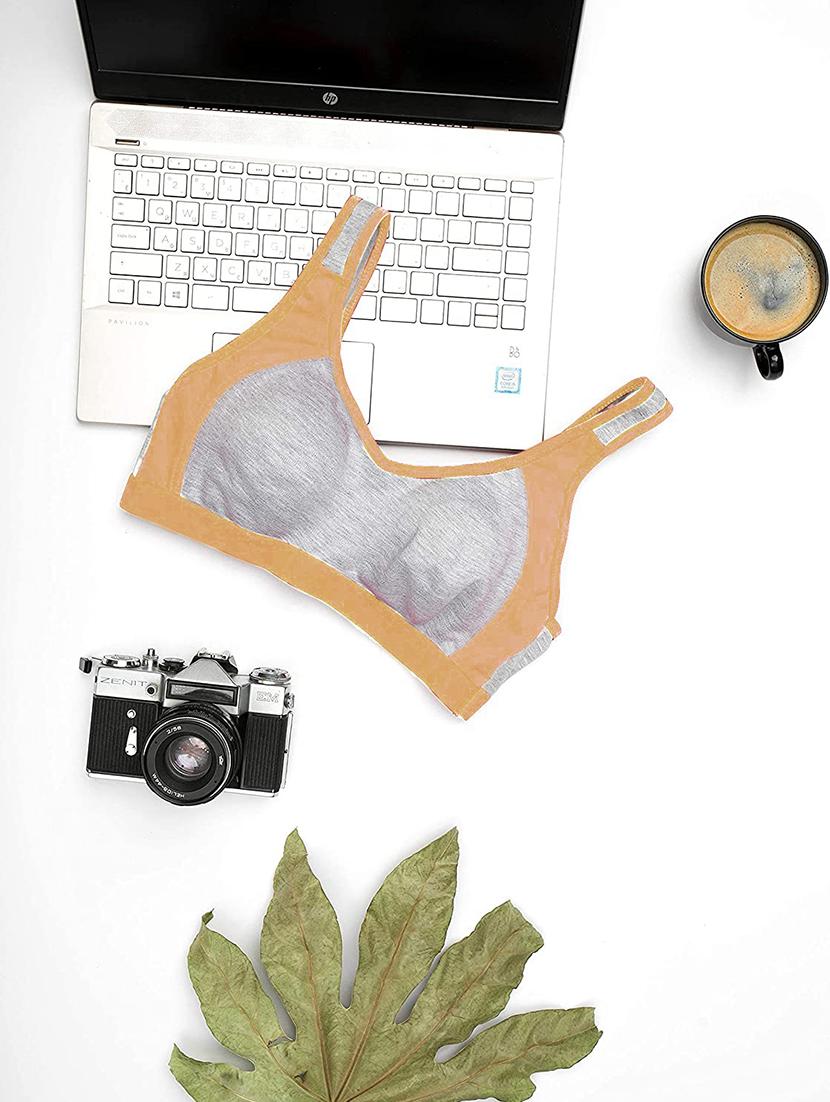 beige color block sports bra - 18021631 - Zoom Image - 4