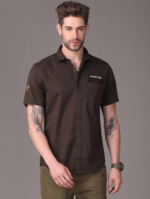 olive green solid casual shirt - 18021913 - Standard Image - 1
