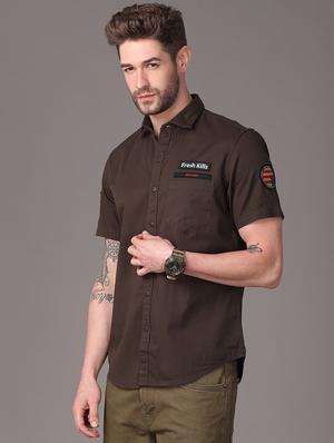 olive green solid casual shirt - 18021913 - Standard Image - 2