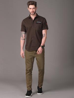 olive green solid casual shirt - 18021913 - Standard Image - 4