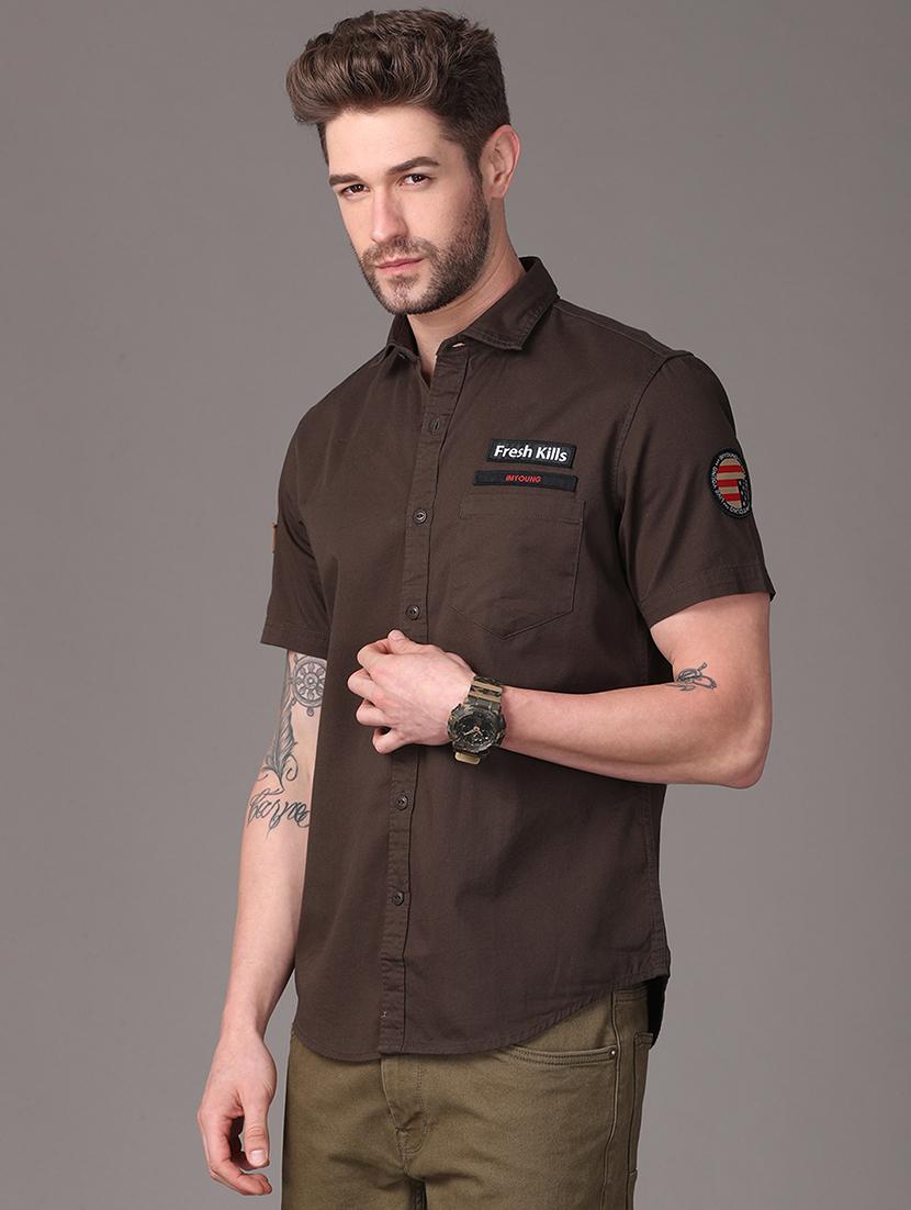 olive green solid casual shirt - 18021913 - Zoom Image - 2