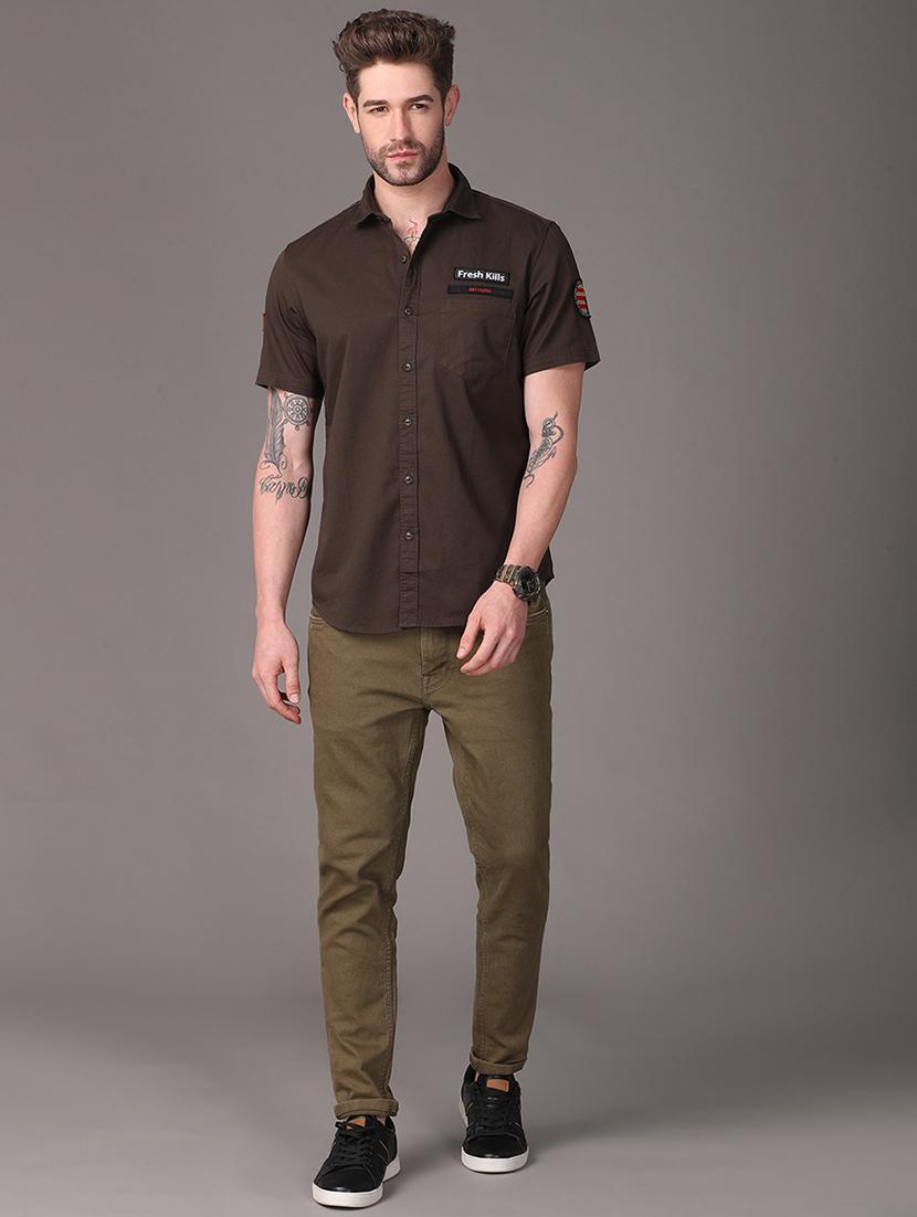 olive green solid casual shirt - 18021913 - Zoom Image - 4