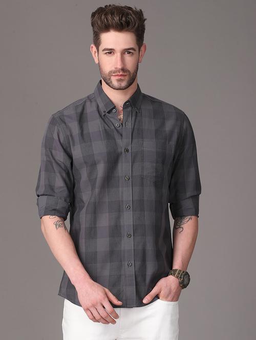 grey checkered casual shirt - 18021938 - Standard Image - 1