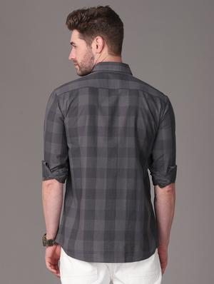 grey checkered casual shirt - 18021938 - Standard Image - 3