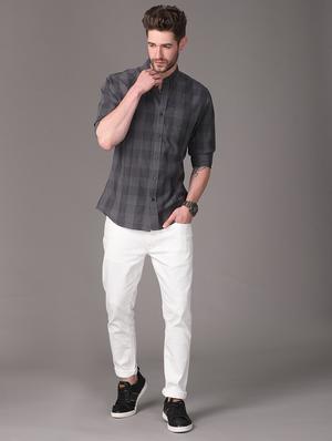grey checkered casual shirt - 18021938 - Standard Image - 4