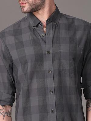 grey checkered casual shirt - 18021938 - Standard Image - 5
