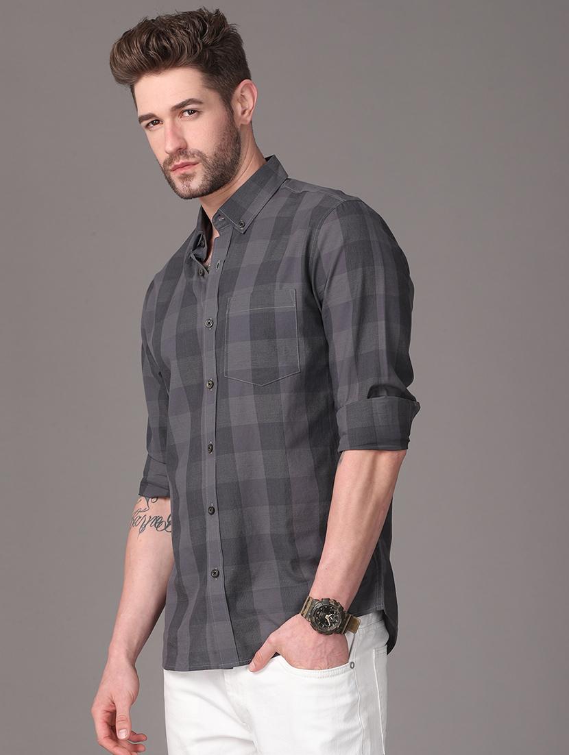 grey checkered casual shirt - 18021938 - Zoom Image - 2