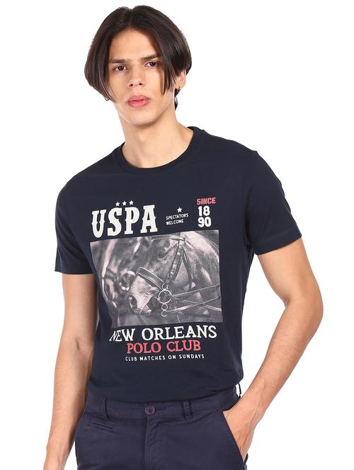 navy blue front print t-shirt - 18022225 - Standard Image - 1